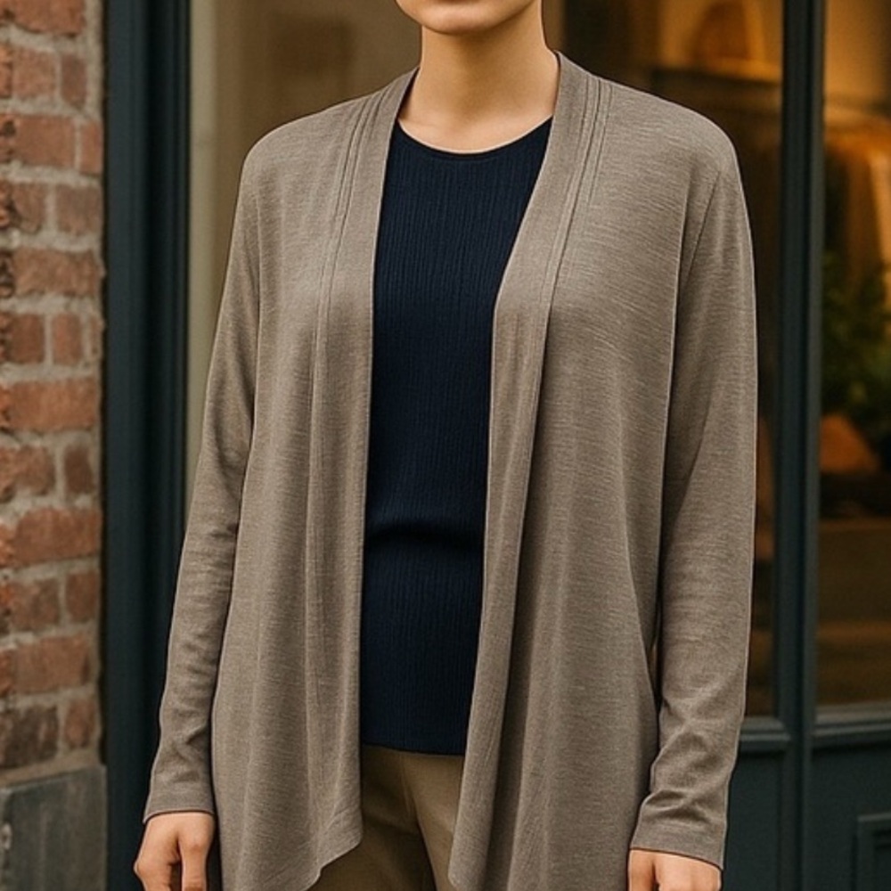 Anthropologie Moth Women's Sweater Gray Open-Front Crop Back Long Sleeve M